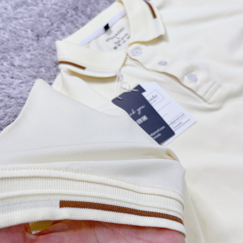 Áo polo nam cao cấp vải cotton dệt kim màu kem co dãn 4 chiều, Phối viền nâu sang trọng lịch lãm A03 - ZONADO | BigBuy360 - bigbuy360.vn