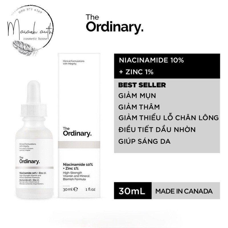 The Ordinary Niacinamide 10% + Zinc 1% - Serum The Ordinary kiềm dầu, giảm mụn 30ml - 60ml