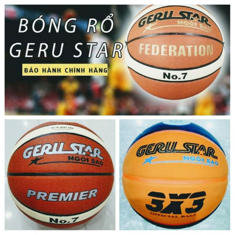 Quả bóng rổ da chính hãng cao cấp Geru Star số 6,7 kèm vớ thể thao