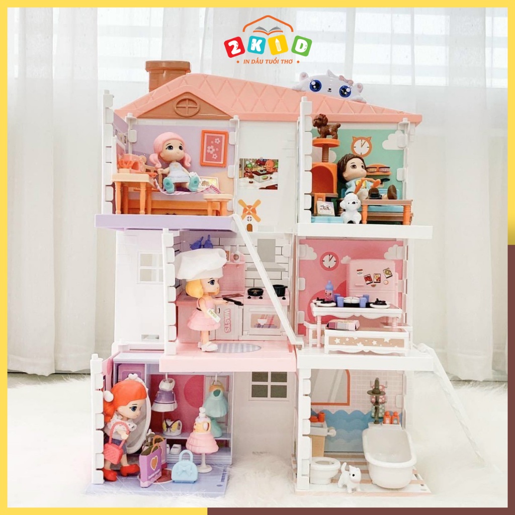 Ngôi nhà búp bê đồ chơi, mô hình ngôi nhà Little World xinh xắn cao cấp cho bé