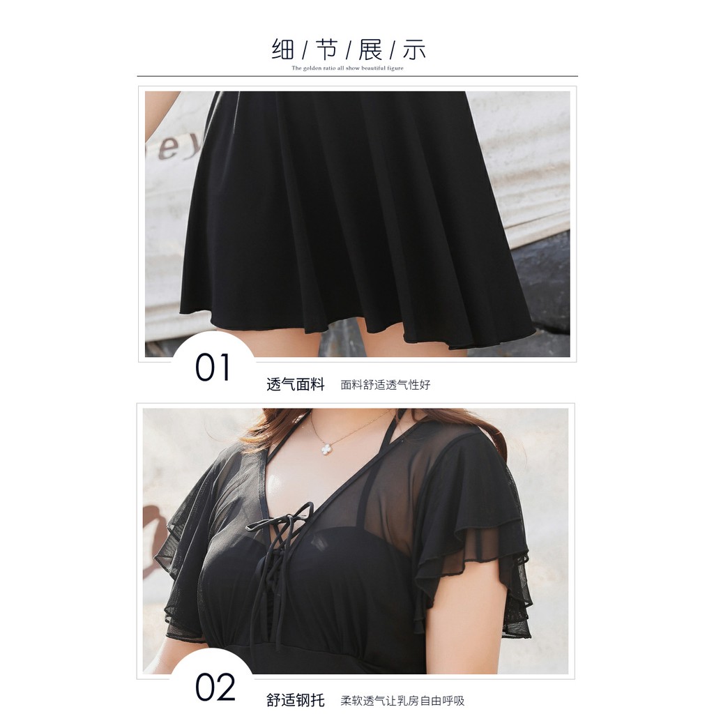 (Big Size)Bikini- Bộ Áo Bơi Liền Thân Ren Có Tay Che Bụng Cho Người Béo Mập | BigBuy360 - bigbuy360.vn