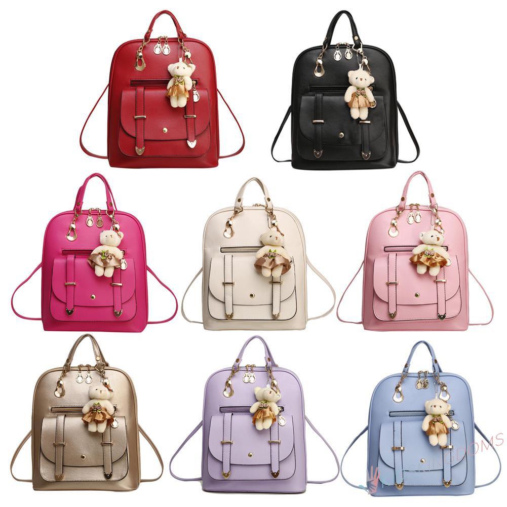 【Big Sale】Fashion 8 Colors Women Student Preppy Style Bear Pendant Bookbag Backpack