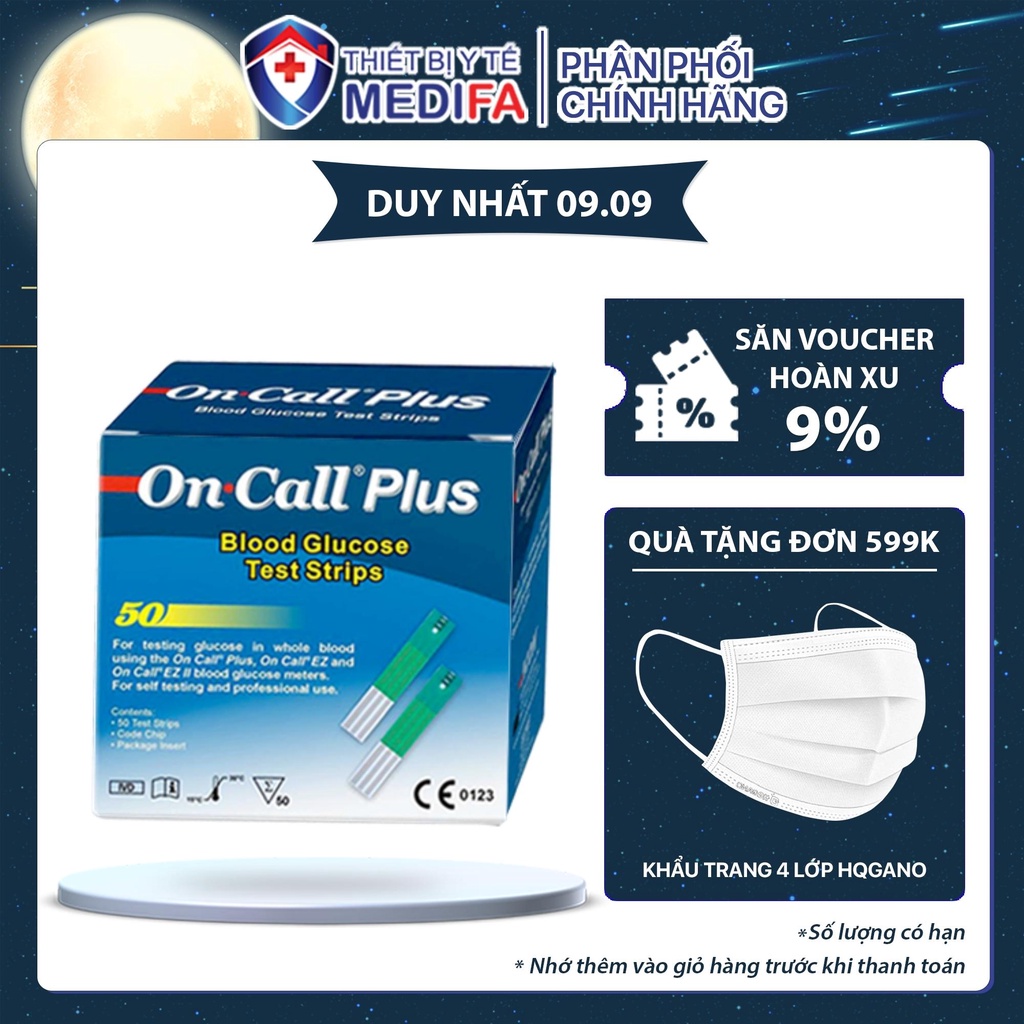 Hộp 50 que thử đường huyết On Call Plus, mỗi hộp 2 lọ 25 que thử chính hãng ACON