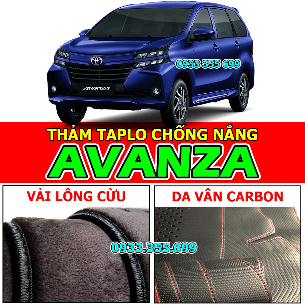 Thảm Taplo TOYOTA AVANZA bằng Nhung lông Cừu hoặc Da vân Carbon, Da vân Gỗ