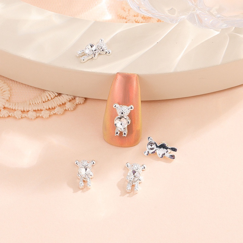 Gấu 3D Bằng Hợp Kim Đính Đá Trang Trí Móng Tay Xinh Xắn