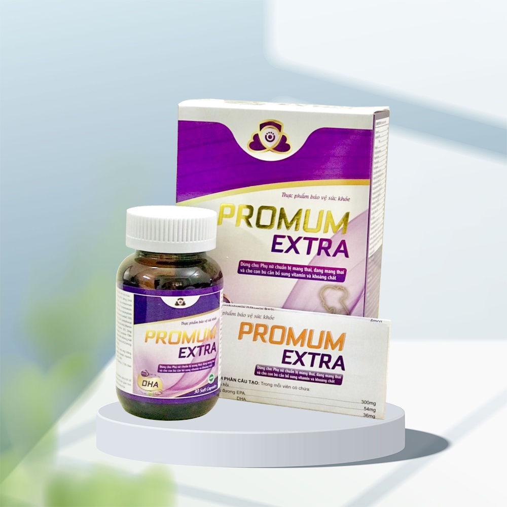 Vitamin tổng hợp PROMUM EXTRA cho bà bầu - Lọ 30 viên từ dầu cá hồi, EPA, DHA, Omega, Canxi Acid Folic và sắt