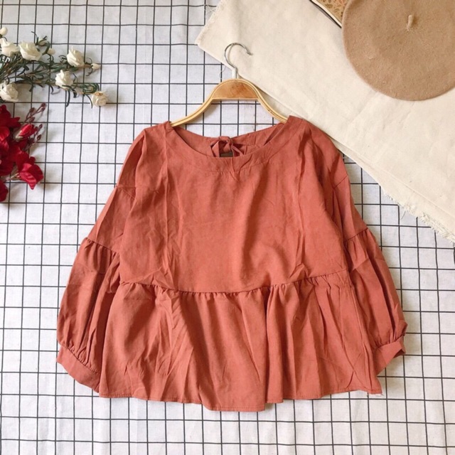 Áo babydoll tay dài cột nơ sau lưng siêu yêu