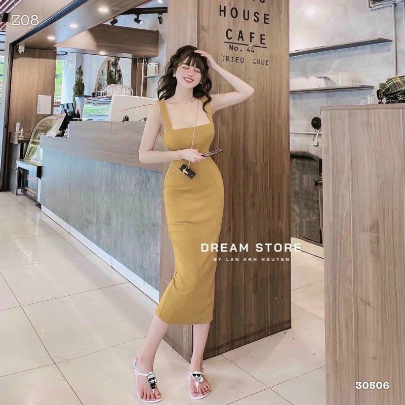 [NHẬP VAYD25 _GIẢM 25K ] Đầm thun cổ vuông body 2 dây-kèm video HÀNG CÓ SẴN GIAO NGAY