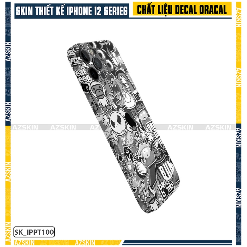 Dán IPhone 12 Mini - 12 Pro Max Patten Black - White |SK_IPPT100| Film Oracal Nhập Khẩu, Bền Màu, Cắt CNC, Dán Lưng Viền