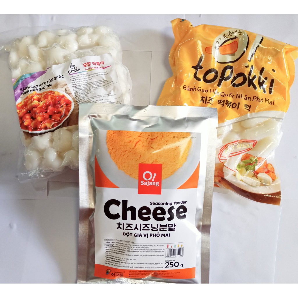 combo 500g bánh gạo hoa sao tim + 500g tok nhân phô mai +bột phô mai Cheese 250g cao cấp