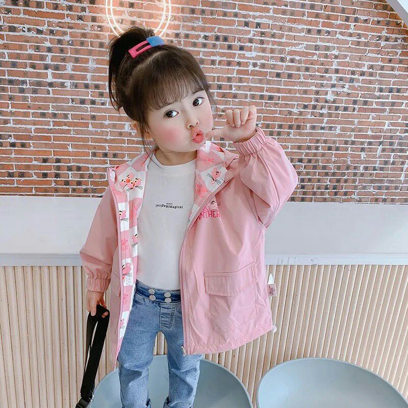 Áo gió hồng Pink bé gái kèm nón tiện lợi