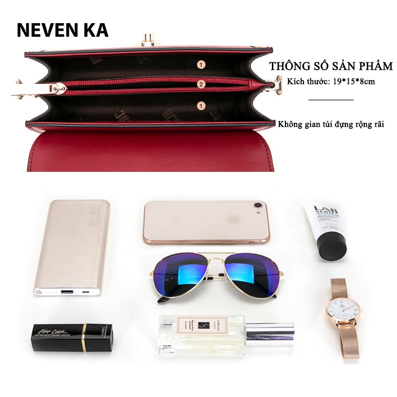 Túi Đeo Chéo Dáng Hộp Vuông Viền Chỉ Màu Khóa Tròn NEVENKA N501