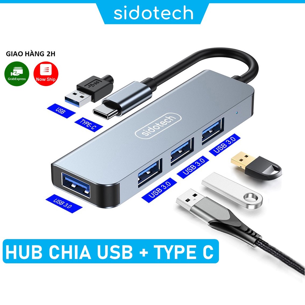 HUB USB  3.0 và HUB Type C tốc độ cao SIDOTECH cổng chia usb mở rộng kết nối chuyển đổi cho Macbook Laptop PC IPAD