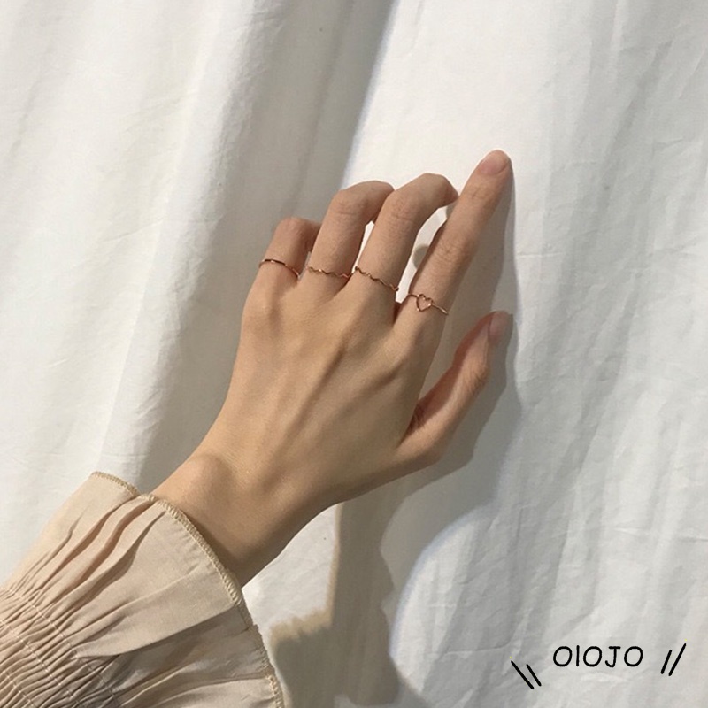 Bộ 4 nhẫn hợp kim thiết kế thanh lịch hợp thời trang