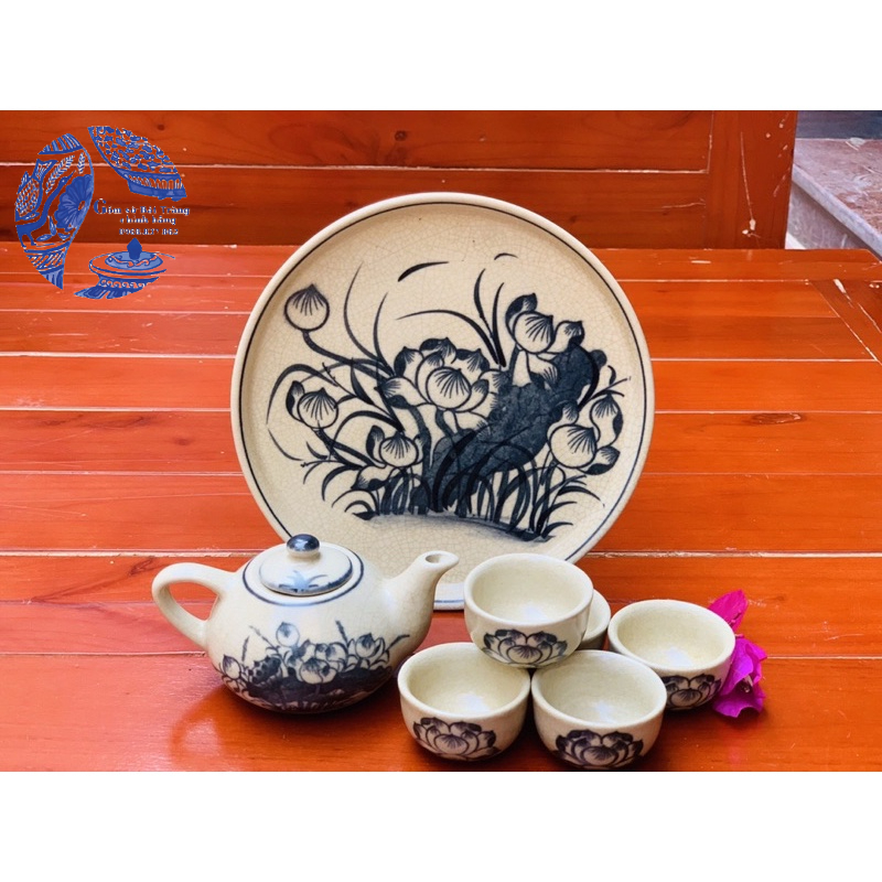 Bộ ấm chén thờ men dạn Bát Tràng