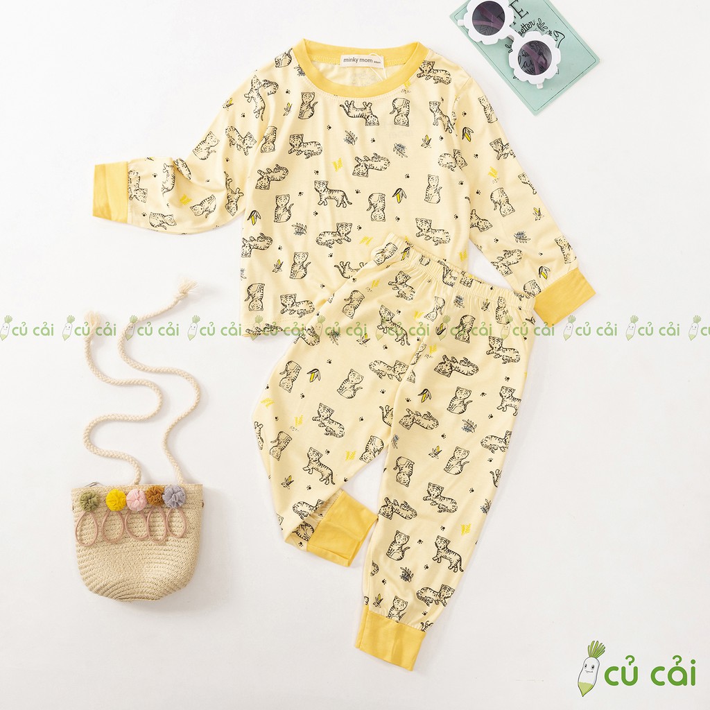 Bộ dài tay cho bé trai, bé gái vải thun lạnh Minky mom viền cổ họa tiết động vật