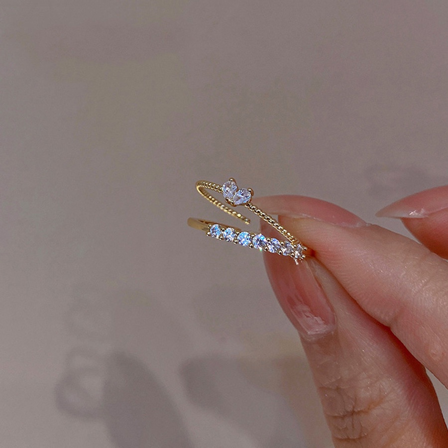 Set Nhẫn 2 Trong 1 Bằng Thép Titan Mạ Vàng Mặt Trái Tim Đính Đá Thời Trang Cho Nữ