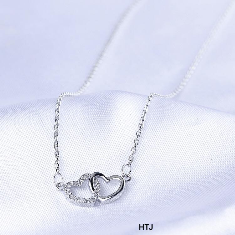 Dây  chuyền bạc 925, kiểu dáng tim lồng tim, biểu tượng của tình yêu vĩnh cửu