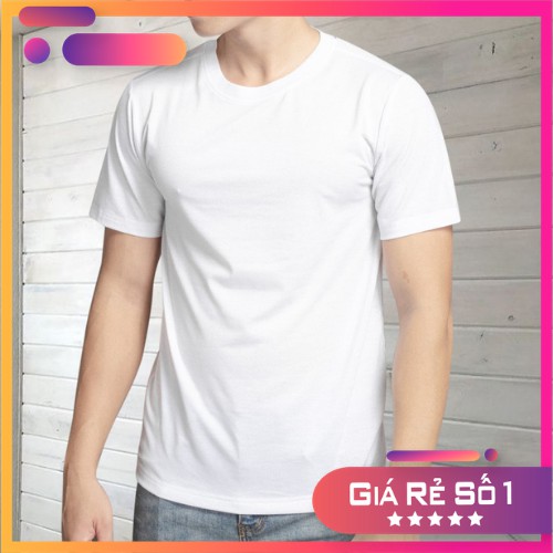 Áo Thun Nam Cotton - Trơn Cổ Tròn (Trắng) Hot Trend Mẫu Mới