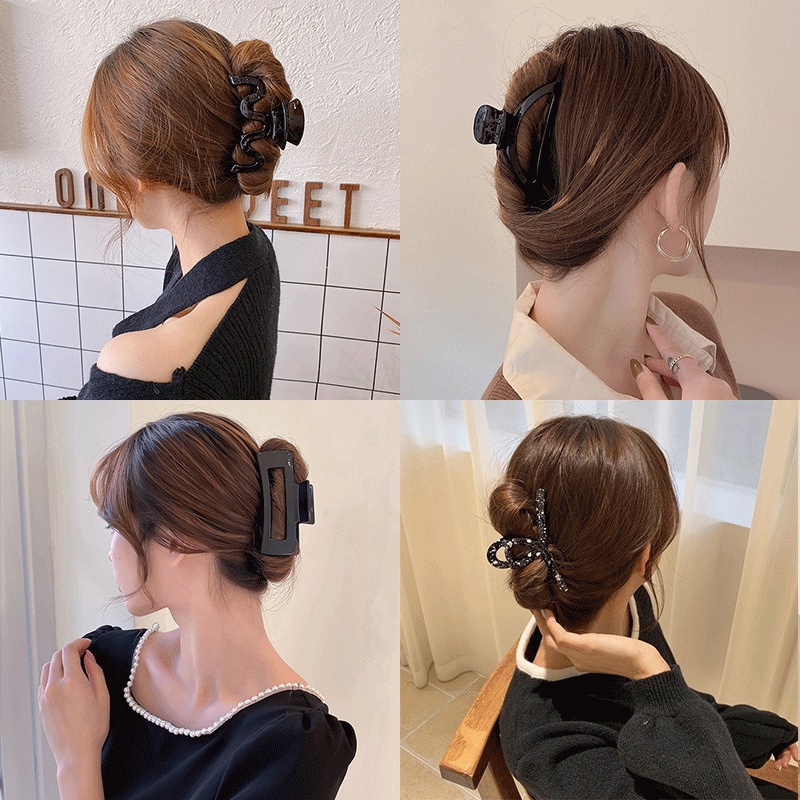 Kẹp Tóc Bằng Nhựa Acrylic Màu Đen Phong Cách Hàn Quốc Thời Trang Cho Nữ