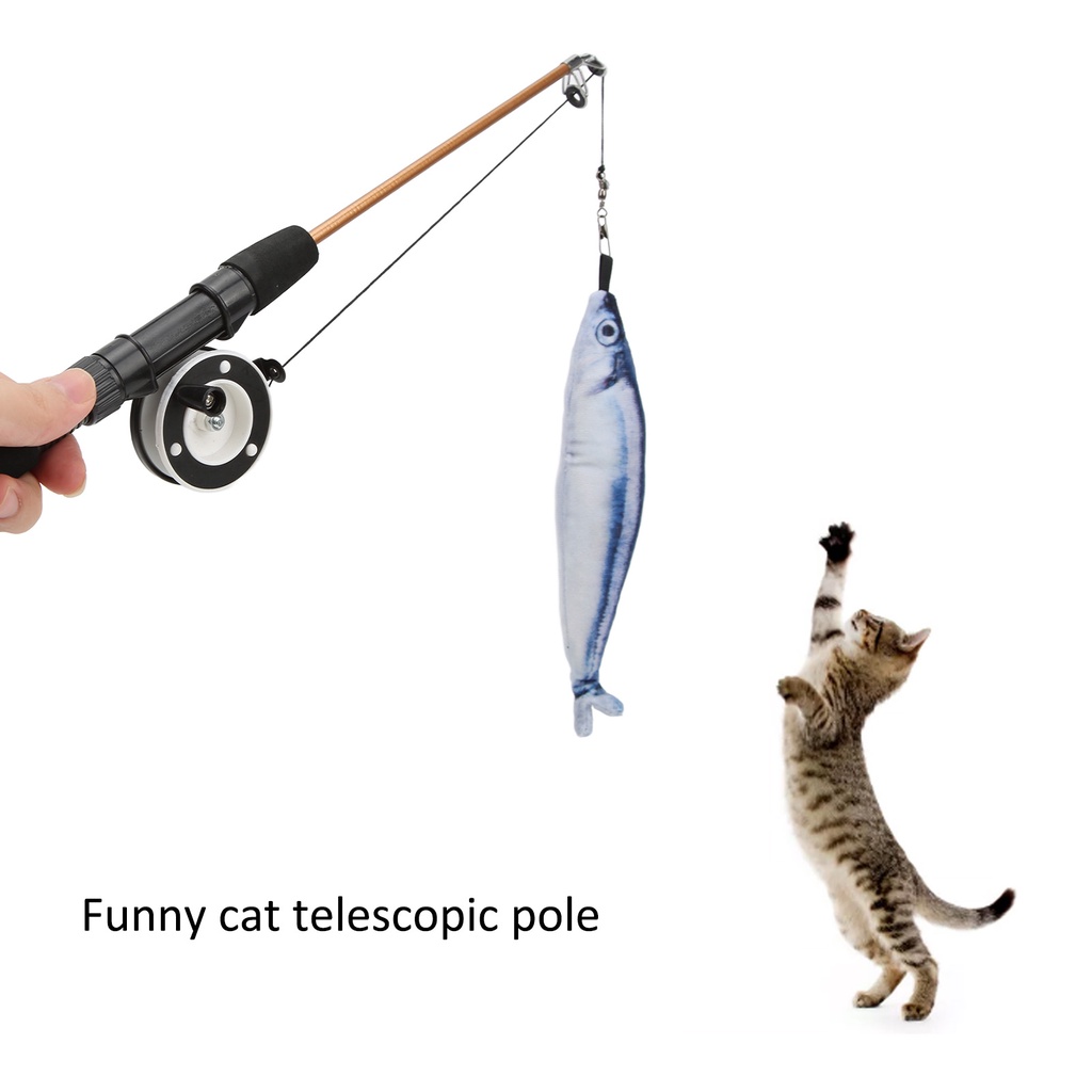 Oxygen072 Cần câu mèo - Đồ chơi cho mèo Hài hước Cat Stick Thực tế Linh hoạt Tương tác Ròng rọc Kính viễn vọng Cần câu Đồ chơi Mèo