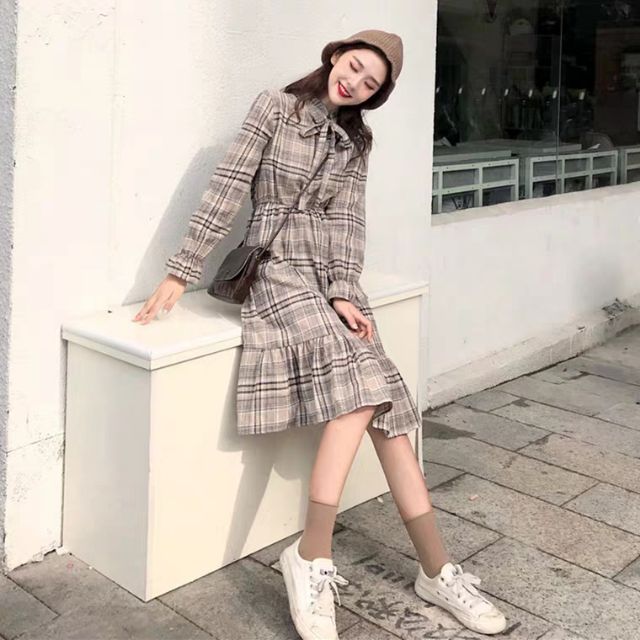 Đầm Caro ULZZANG form dài | BigBuy360 - bigbuy360.vn