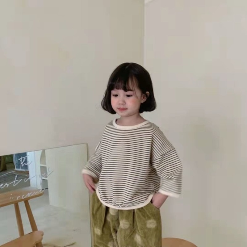 Áo Sweater Cotton Mỏng Dáng Rộng Kẻ Sọc Thời Trang Xuân Thu Cho Bé