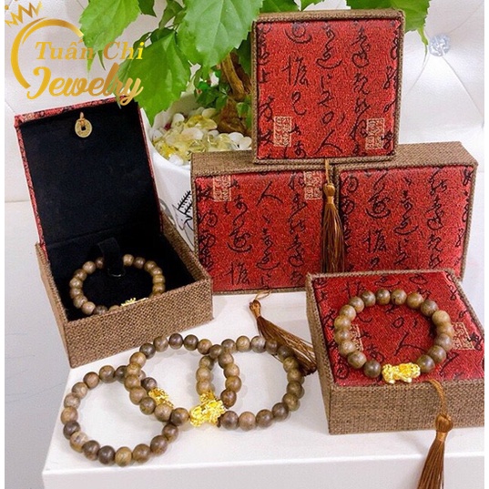 ⚡ẢNH THẬT⚡ Vòng tay Trầm Hương tặng hộp gấm đẹp - Vòng gỗ kết hợp phụ kiện tỳ hưu bạc xi vàng tài lộc, may mắn