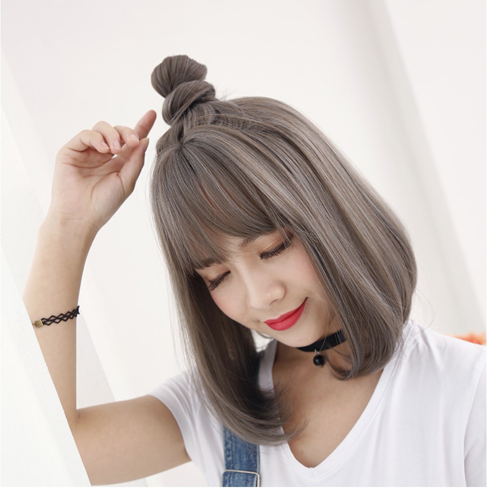 [TẶNG LƯỚI] Tóc giả nữ sợi tơ trùm nguyên đầu - TG53 ( MÀU XÁM KHÓI )