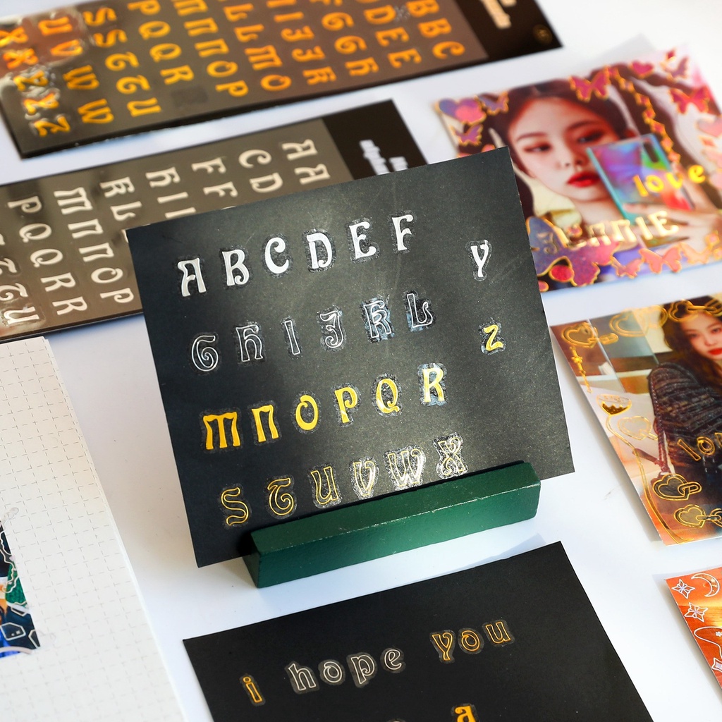 Tờ nhãn dán hình ký tự tiếng Anh màu vàng đồng/bạc bằng PVC chống thấm nước độ bền cao