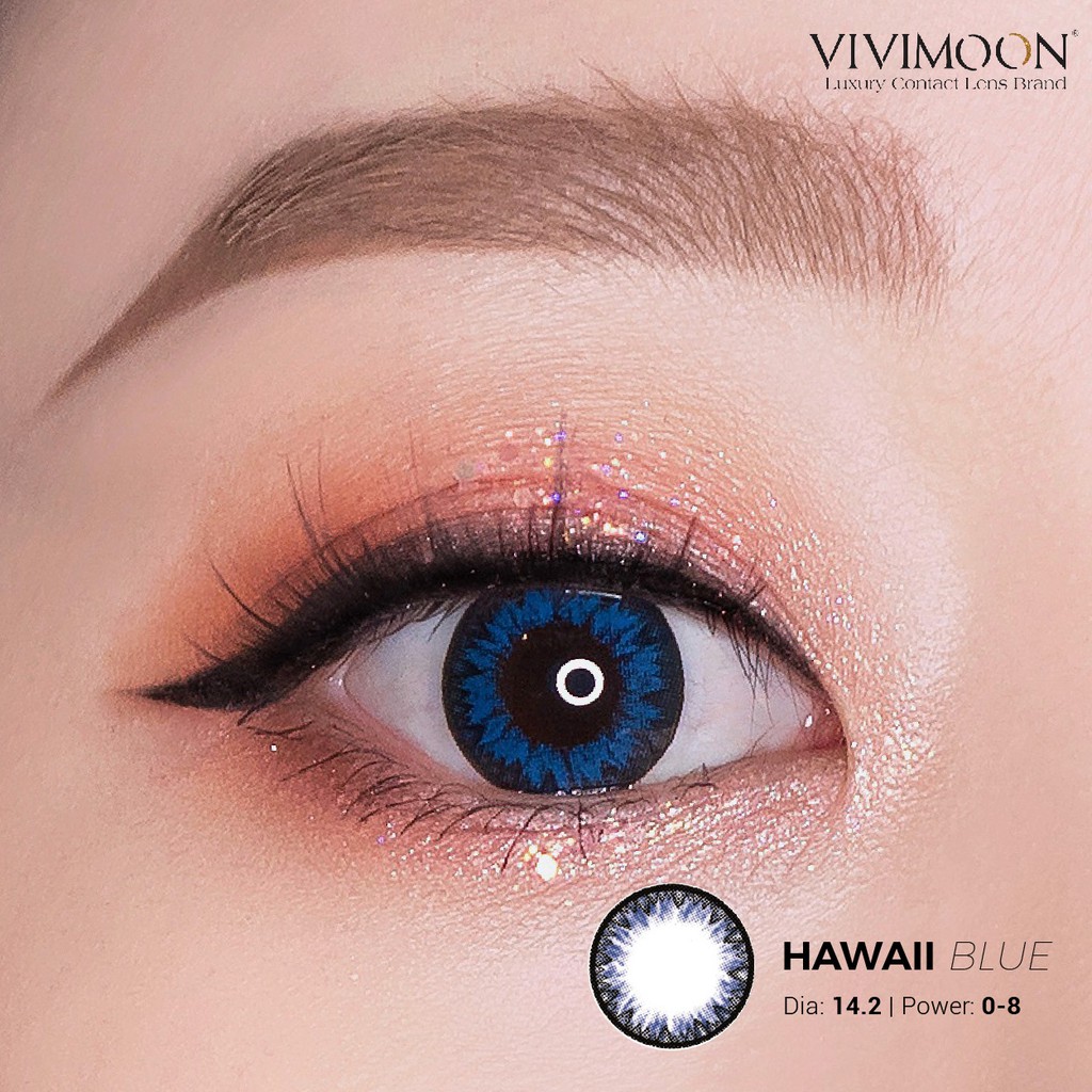 [Mã FAMAYFA giảm 10K đơn 50K] Kính áp tròng Hàn Quốc VIVIMOON màu xanh dương HAWAII BLUE 14.2 mm