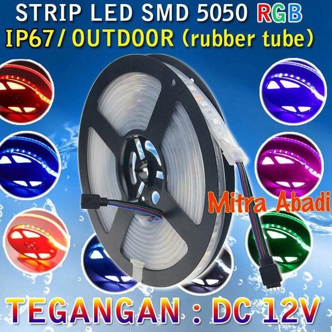 Dây Đèn Led Smd 5050 Rgb Dc 12v Ip67 / Ip68 + Ống Cao Su Chống Thấm Nước