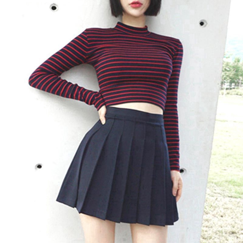 DUNEA Áo thun cotton tay dài kẻ sọc kiểu dáng quyến rũ cho nữ