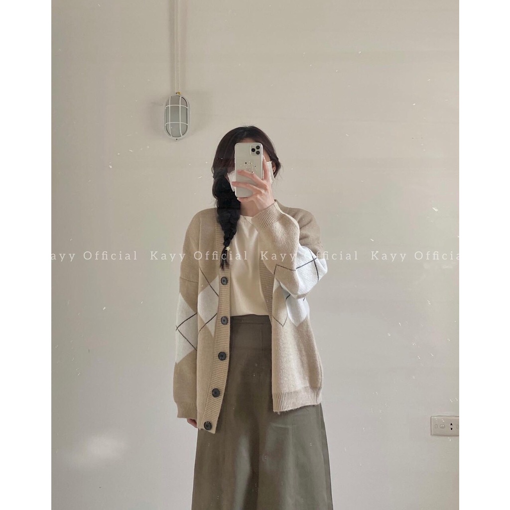 Áo Cadigan Dài Tay Phong Cách Hàn Quốc, Áo Khoác Dáng Dài Họa Tiết Kim Cương Phù Hợp Mọi Lứa Tuổi Ak1391