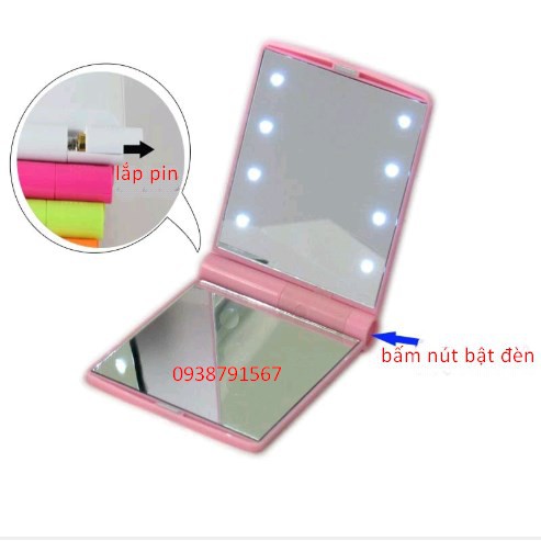 gương trang điểm bỏ túi có 8 đèn led