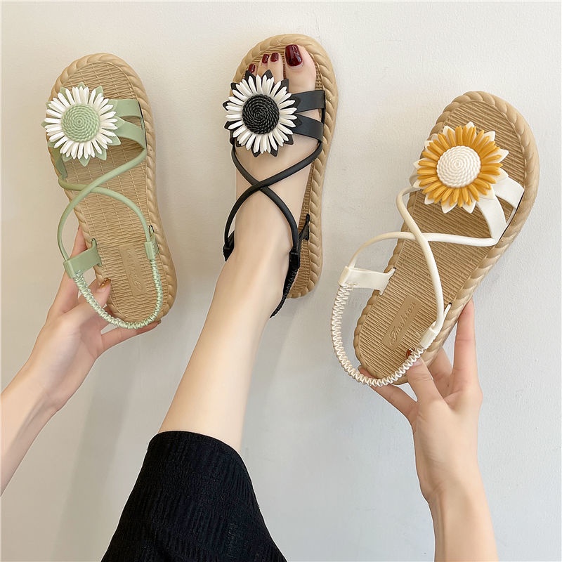 Xăng đan Đế Bằng Chống Trượt Chống Nước In Hình Hoa Cúc Cho Nữ