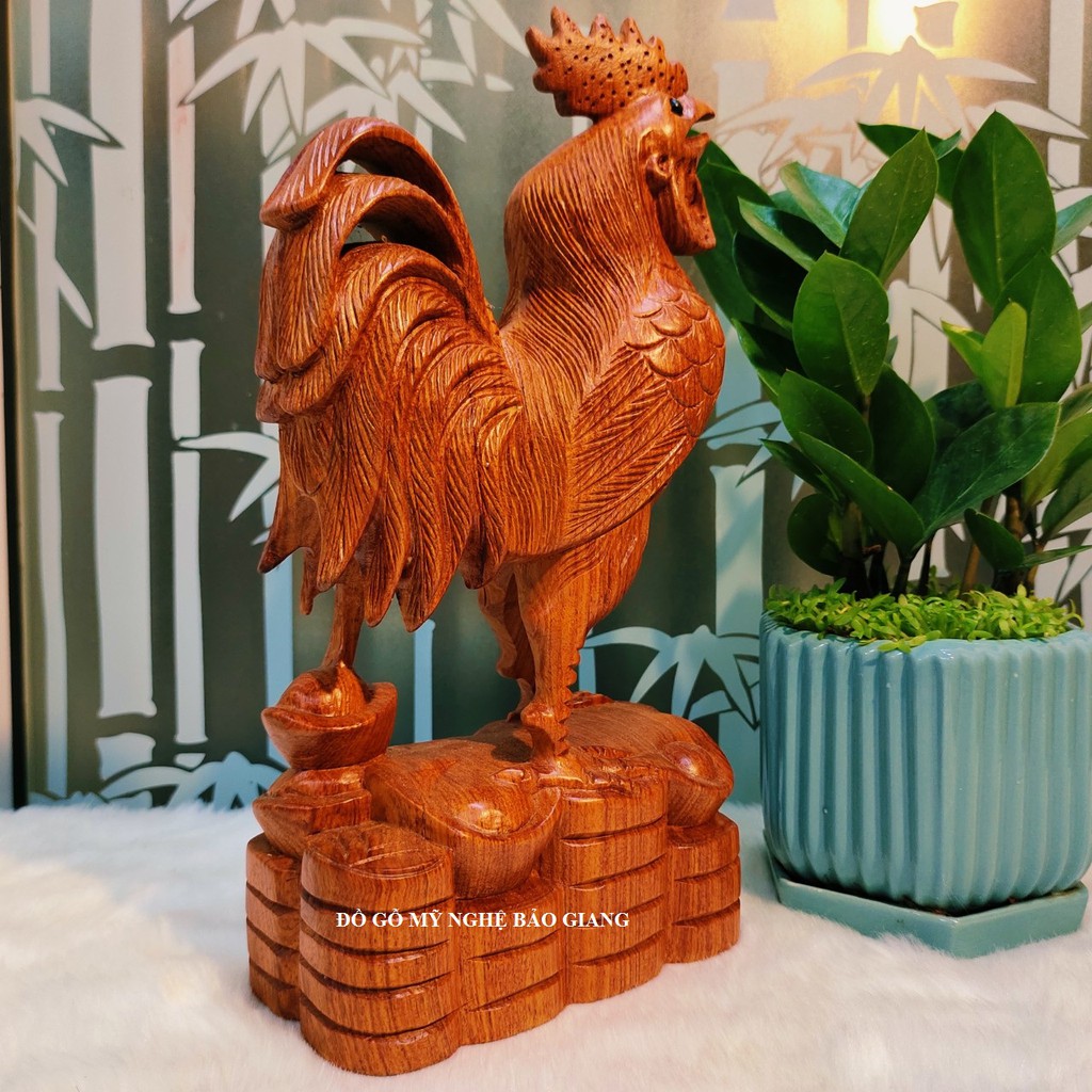 Tượng con gà trống cao 30 cm gỗ hương