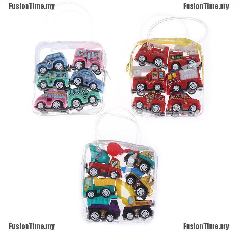 Set 6 mô hình xe cứu hỏa Mini đồ chơi kéo lưng cho bé