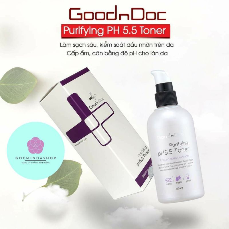 [CHÍNH HÃNG] Nước hoa hồng cân bằng da sạch sâu GoodnDoc Purifying pH 5.5 Toner 120ml