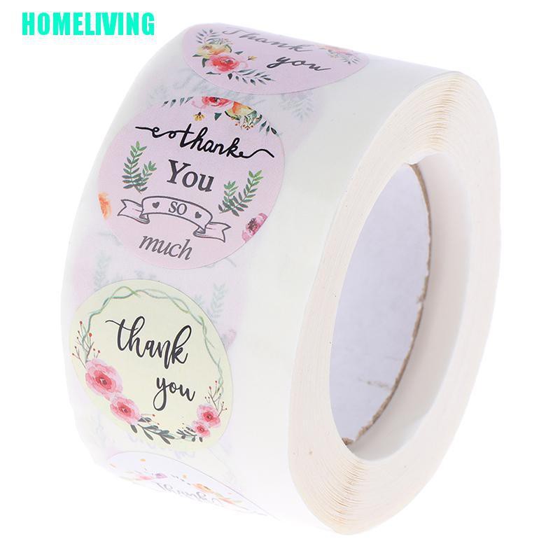 Cuộn 500 Miếng Dán Niêm Phong Bao Bì In Chữ thank you Và Hoa