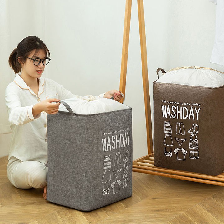 Túi vải WashDay giỏ vải đựng quần áo đựng đồ giặt vải đồ cá nhân gấp gọn đa năng deco nhà cửa đẹp xinh xắn vải canvas