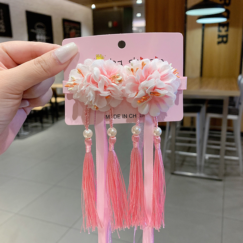 Cặp Kẹp Tóc Đính Nơ Tua Rua Phong Cách Cổ Điển Xinh Xắn