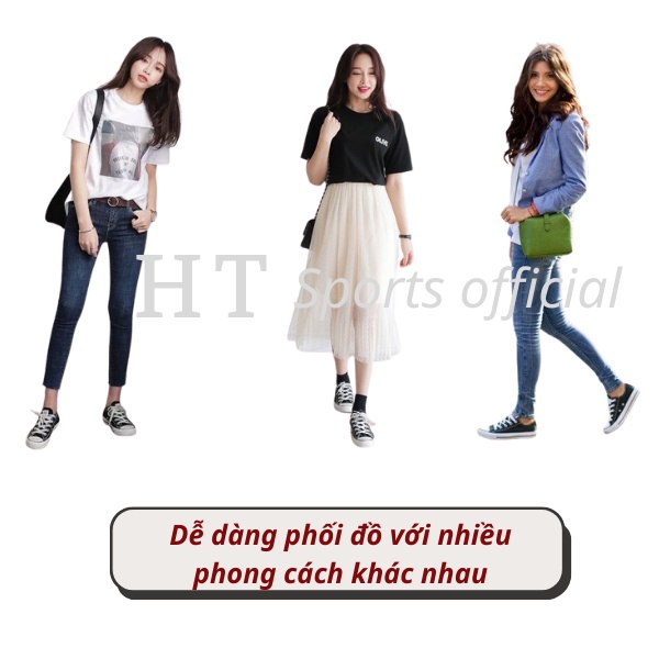 Giày vải thể thao nam nữ đen phối trắng HT Sports cổ thấp, giá rẻ cho học sinh sinh viên đi siêu êm cực bền