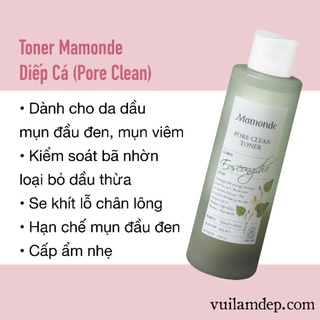 Toner Mamonde 250ml (Rose/ Diếp cá/ Túi refill Rose)