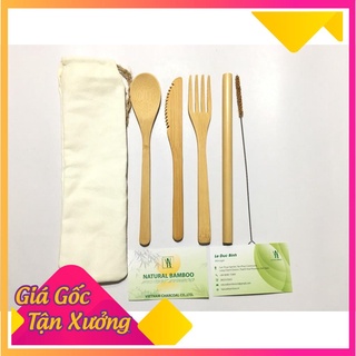 Combo 6 sản phẩm: Dao + Dĩa + Thìa + Ống hút tre + Que cọ xơ dừa + túi vải -  Nhà sản xuất