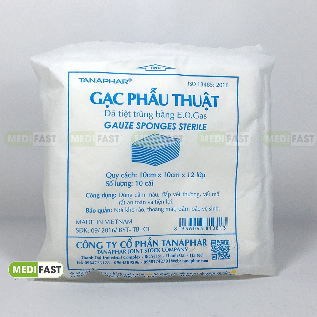 Gạc vết thương tiệt trùng chống nước Tanaphar dạng 8 lớp và 12 lớp gạc phẫu thuật đắp vết thương an toàn tiện lợi