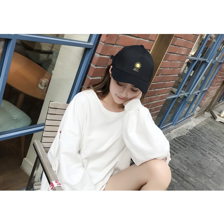 Mũ lưỡi trai in chữ và hình mặt trời cá tính phong cách Hàn Quốc
