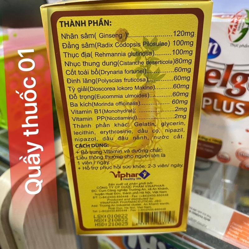 Bổ sung vitamin - nhân sâm giảm mệt mỏi - suy nhược cơ thể Homtamin Ginseng Viphar Hộp 60 viên