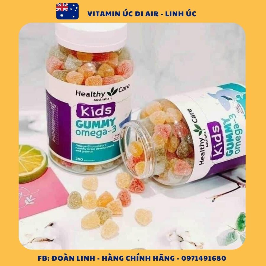 Kẹo Dẻo Dha Cho Bé Từ 2 Tuổi Healthy Care Gummy Omega 3, Hàng chuẩn Úc,  Hỗ Trợ Mắt Sáng, Thông Minh