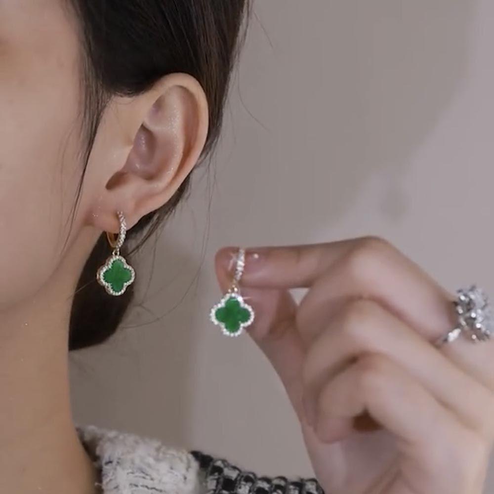 Qqmall Khuyên Tai Vòng Tròn Cỏ Bốn Lá Thanh Lịch Cổ Điển Khí Chất Cho NữKhuyên Tai Dáng Dài Đính Đá Thời Trang Cho Nữ